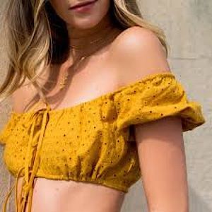 Are You AM I Litta Eyelet Lace Tie Crop Top